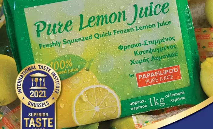 Superior Taste Award για τον φρέσκο-στυμμένο κατεψυγμένο χυμό λεμονιού PAPAFiLiPOU